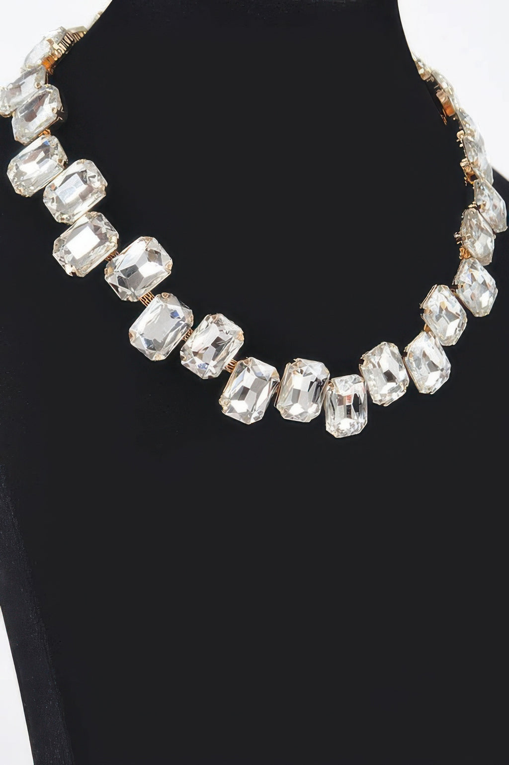 Faceted clear stone bead choker necklace with gold-tone clasp sections