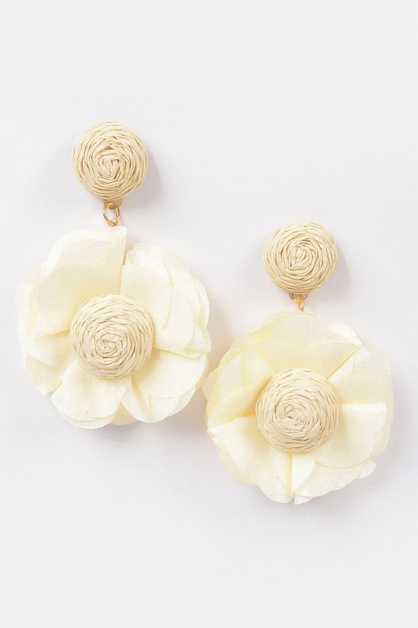 Flower Earring in Ivory: rolled sphere top with layered flower petals