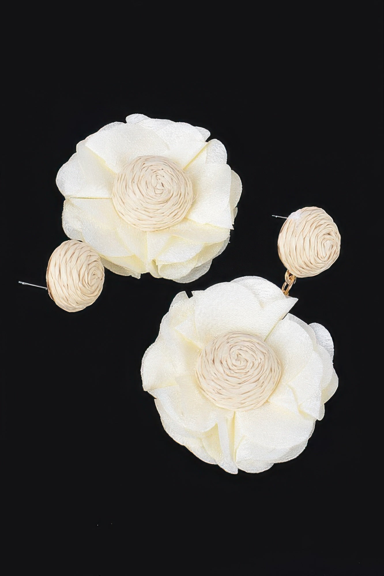 Flower Earring in Cream: round rolled bead tops with layered flower blooms