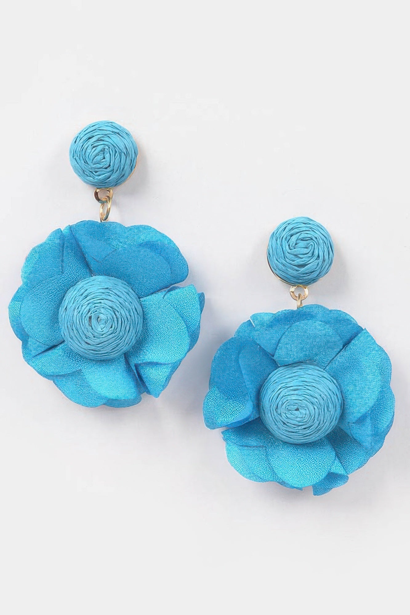 Flower Earring in Turquoise: small rolled bead and large layered flower