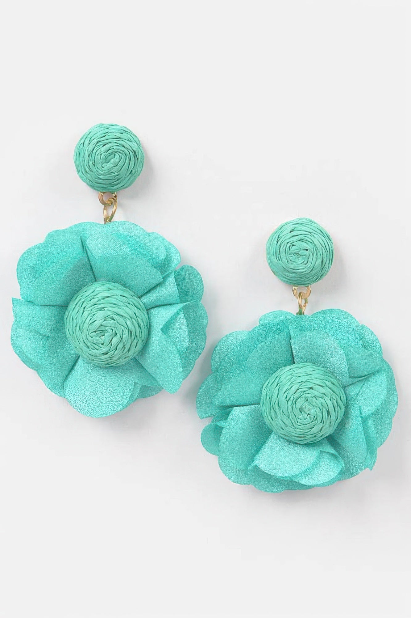 Flower Earring in Teal/Turquoise: small rolled top bead with layered flower