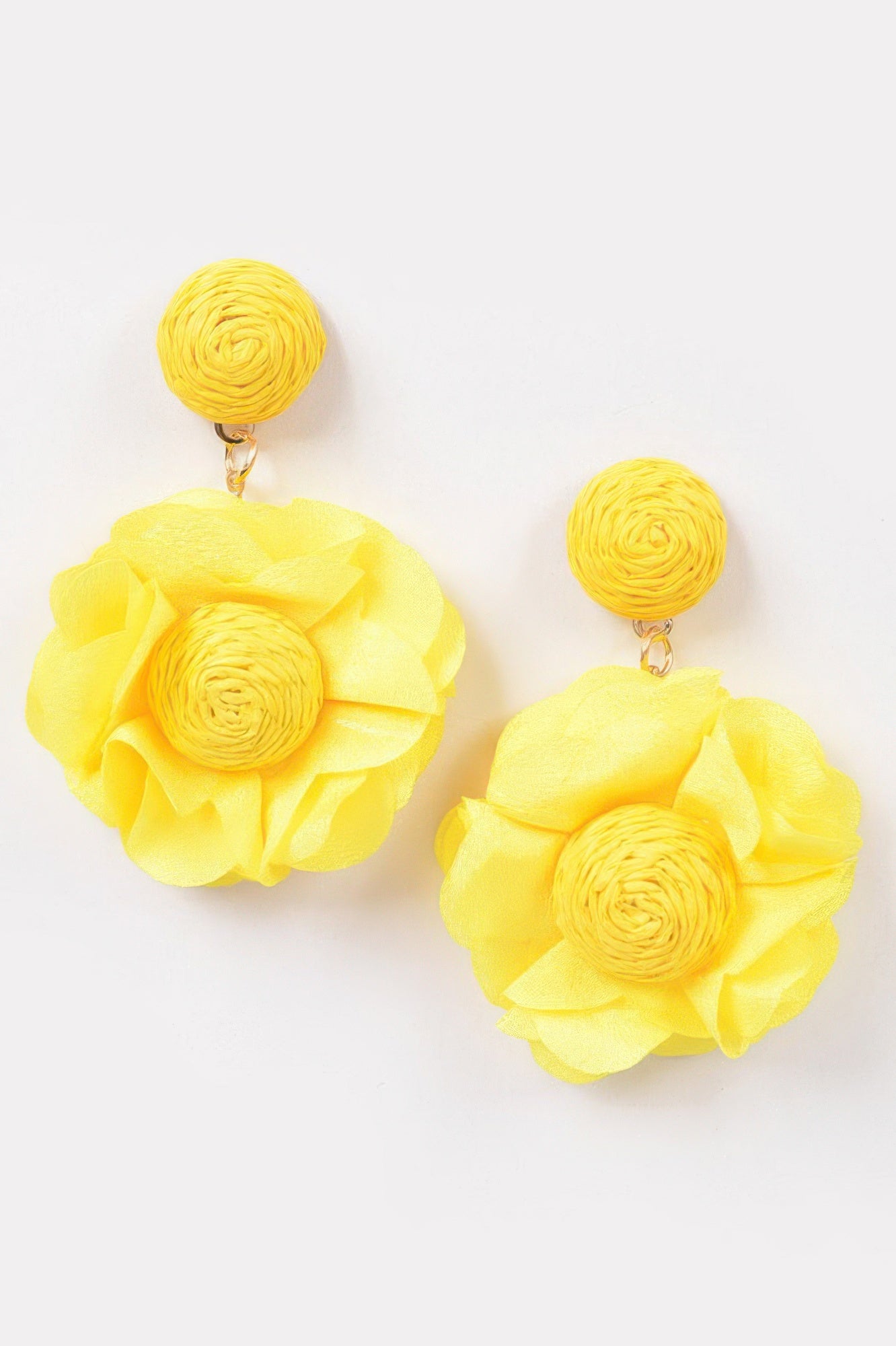 Flower Earring in Yellow: rolled bead cap with layered flower petals