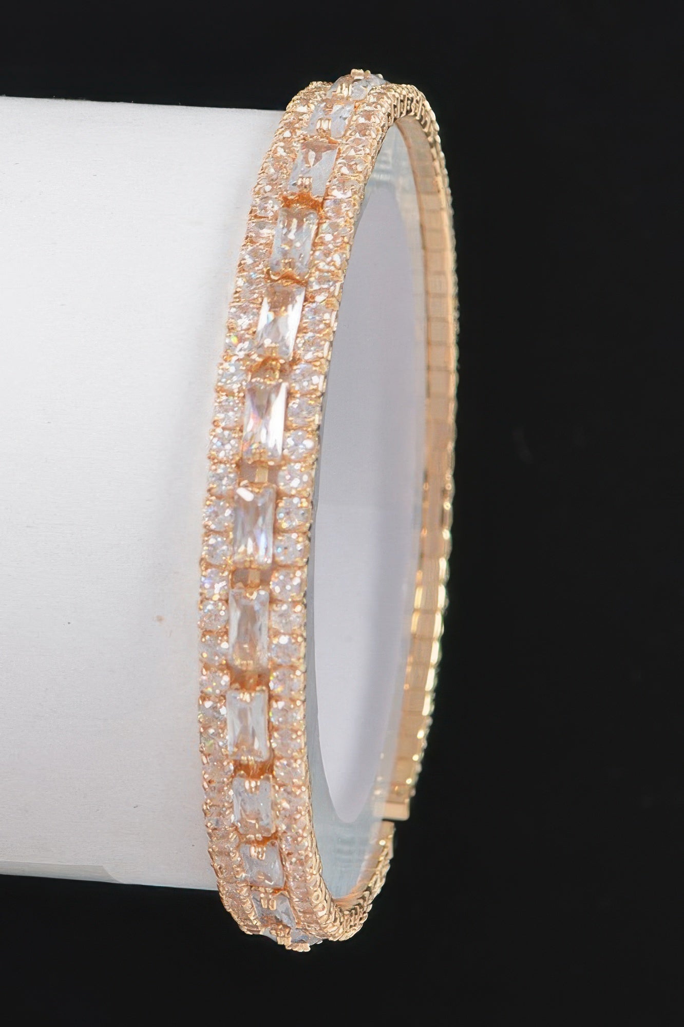 Cubic Zirconia Bracelet, clear gold tone with square-cut stones in a continuous band