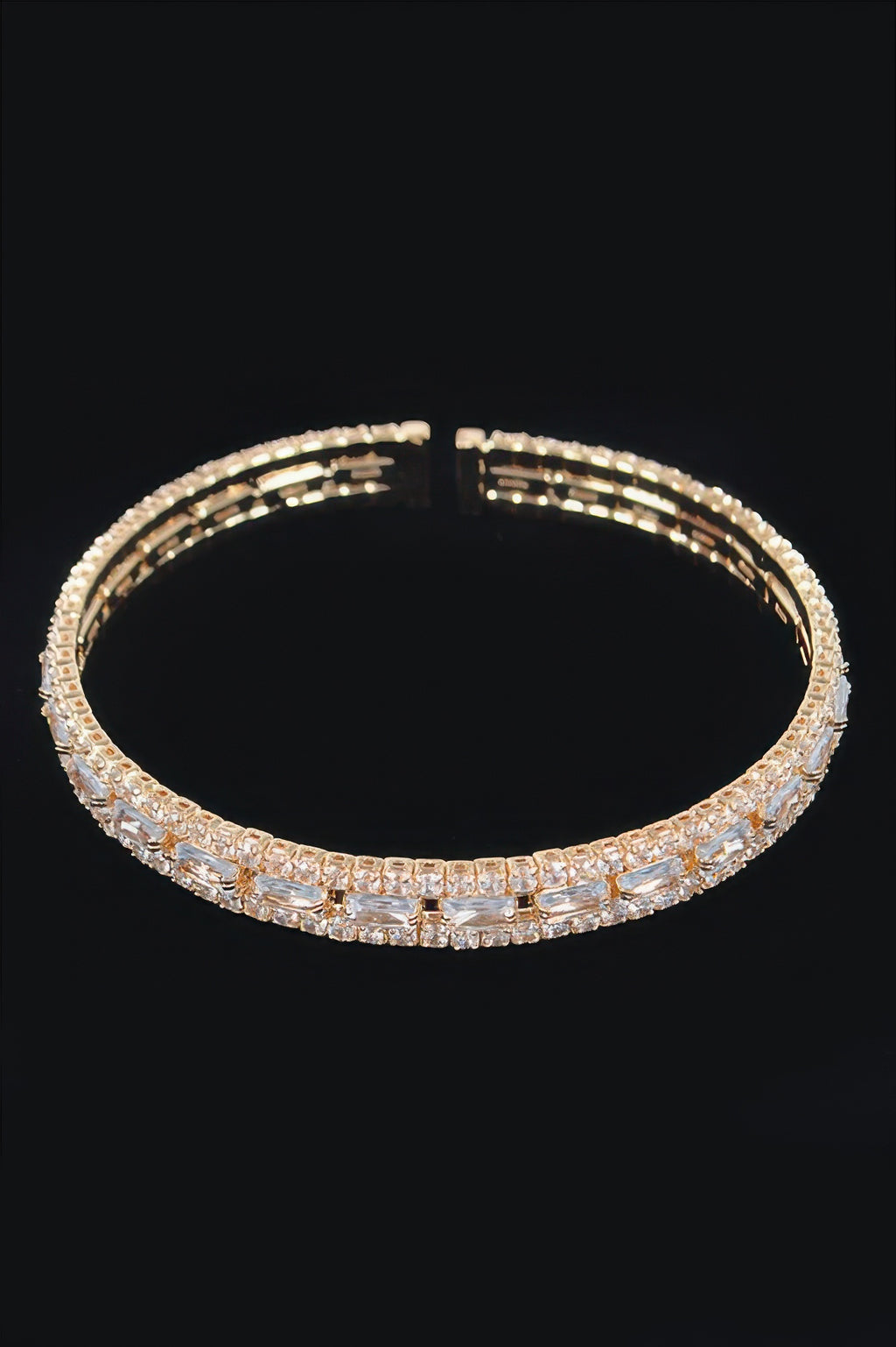 Cubic Zirconia Bracelet in clear silver tone with square-cut stones across the wrist band