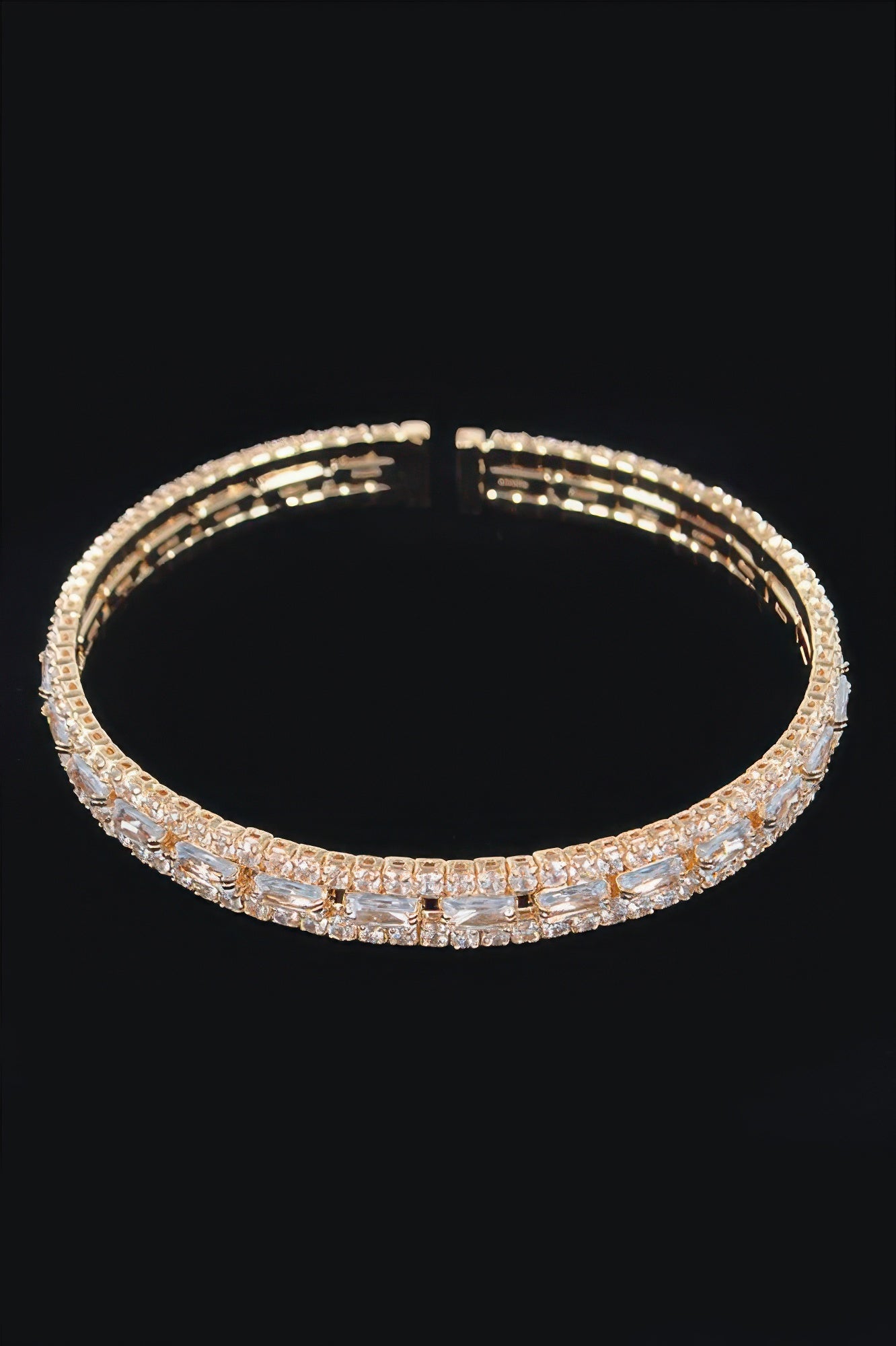 Cubic Zirconia Bracelet in clear silver tone with square-cut stones across the wrist band