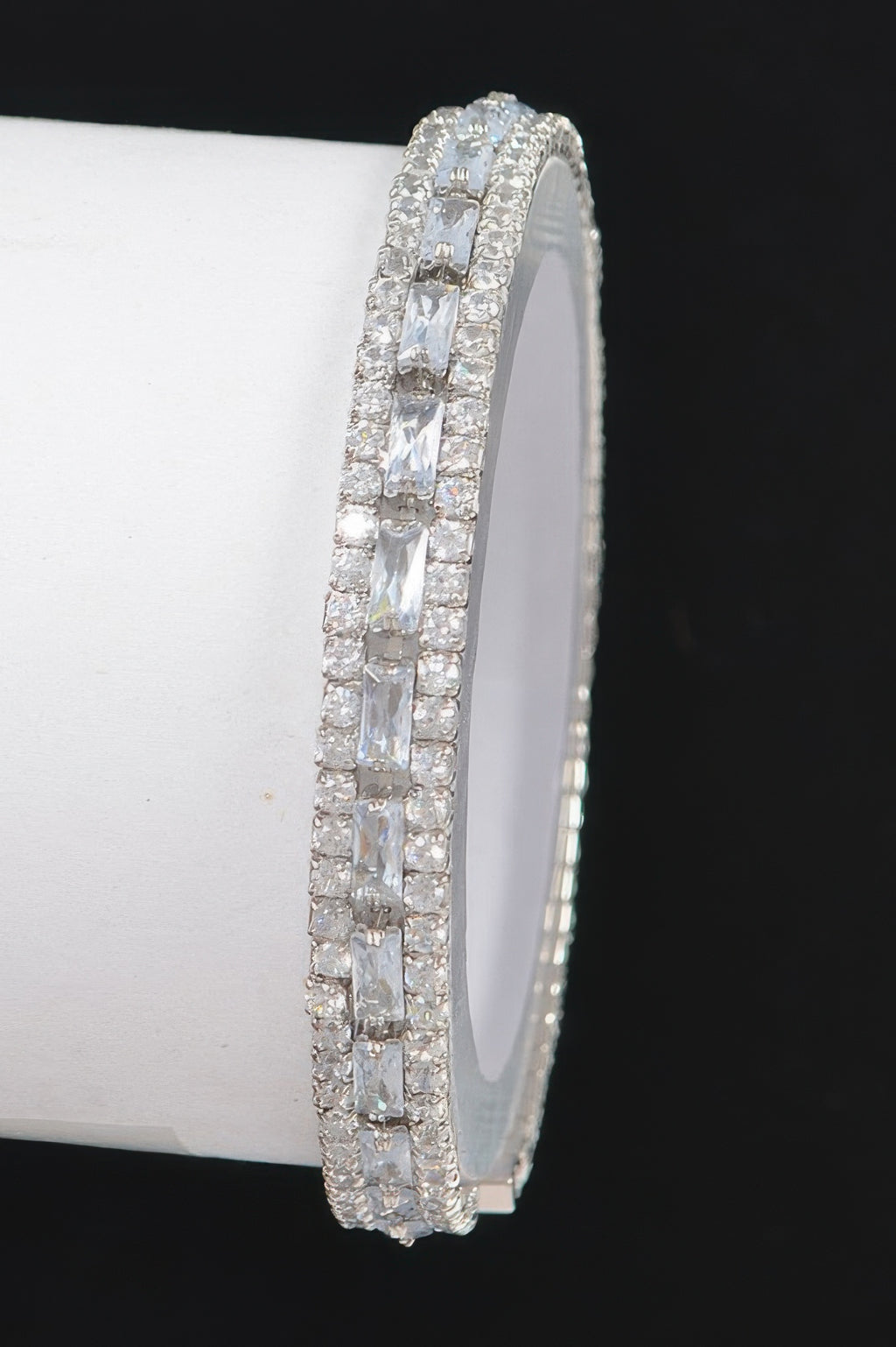 Clear silver Cubic Zirconia Bracelet featuring linked rows of square-cut stones