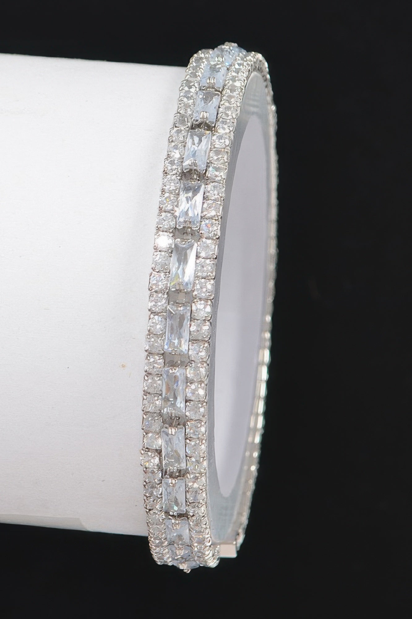 Clear silver Cubic Zirconia Bracelet featuring linked rows of square-cut stones