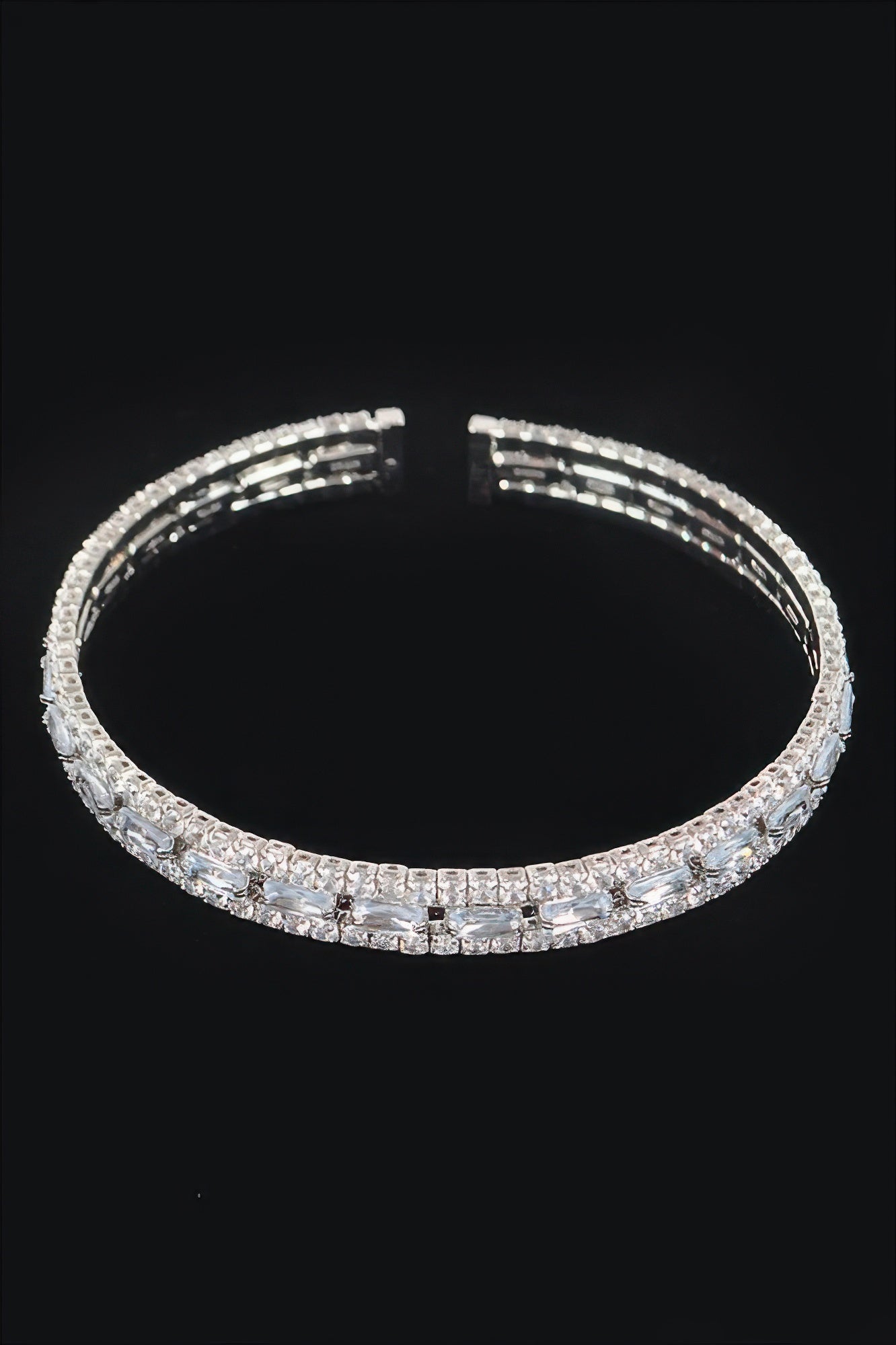 Clear silver Cubic Zirconia Bracelet, pavé square-cut stones on a smooth continuous band
