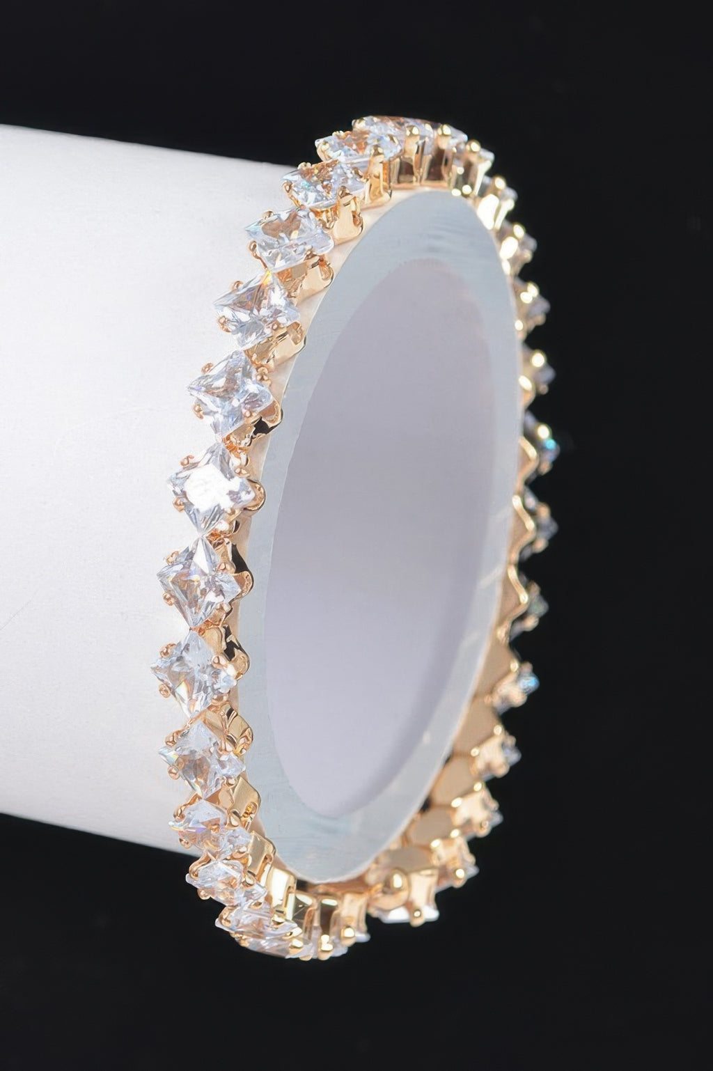Cubic zirconia bracelet with clear stones and gold-tone settings