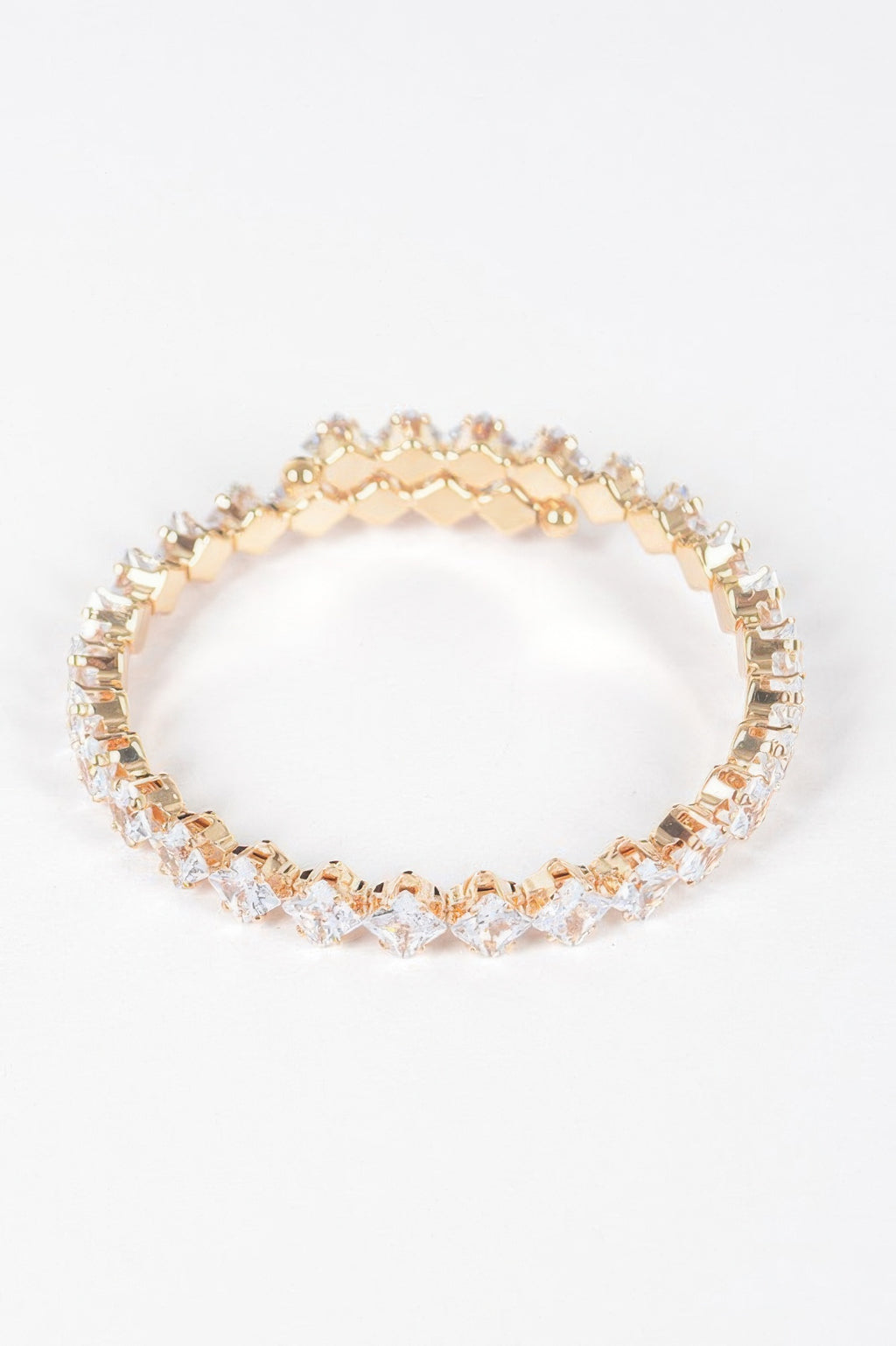 Cubic zirconia bracelet, clear stones in gold-tone link band