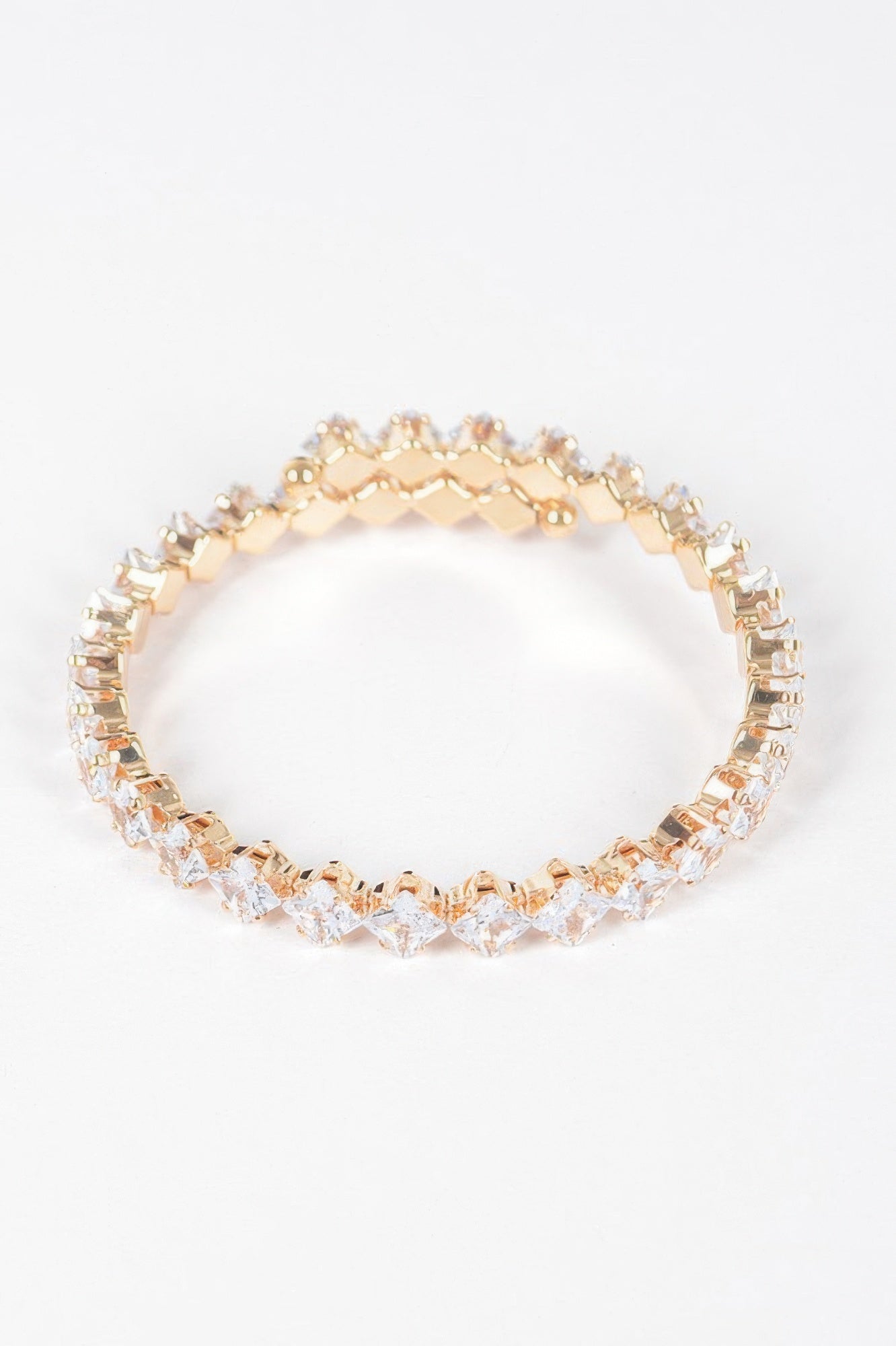 Cubic zirconia bracelet, clear stones in gold-tone link band