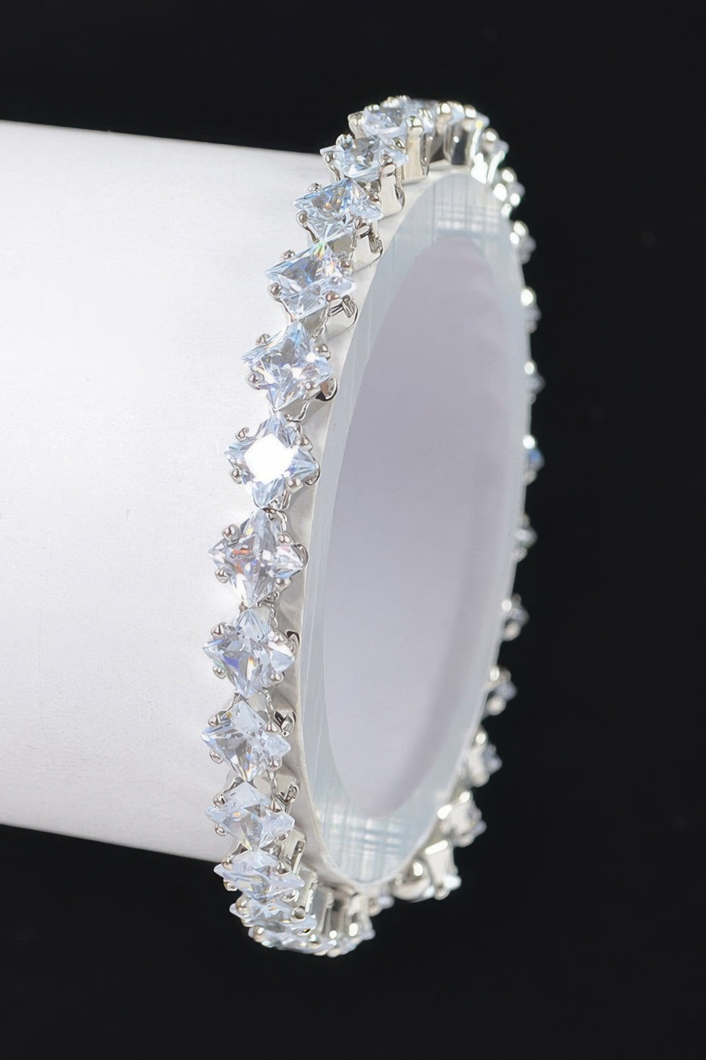 Cubic zirconia bracelet with clear stones and silver-tone prong settings