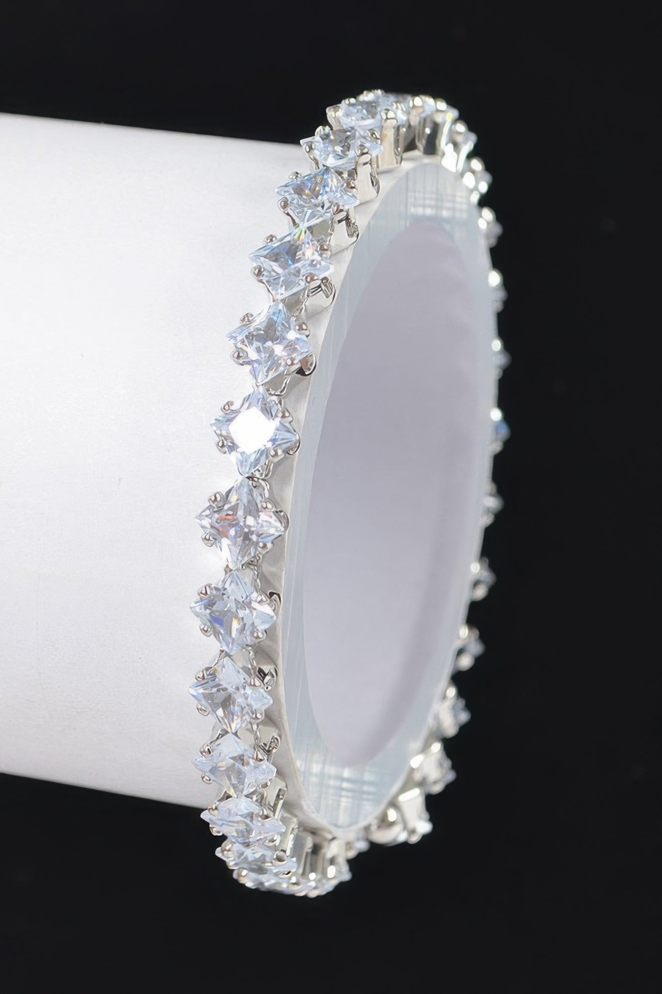 Cubic zirconia bracelet with clear stones and silver-tone prong settings