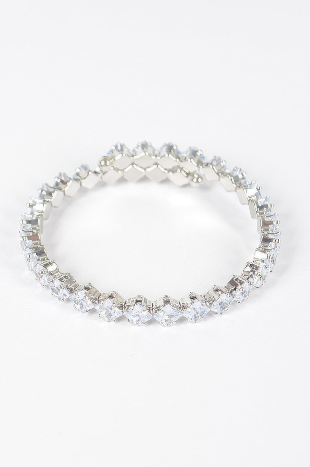 Cubic zirconia bracelet, clear stones in silver-tone square link row