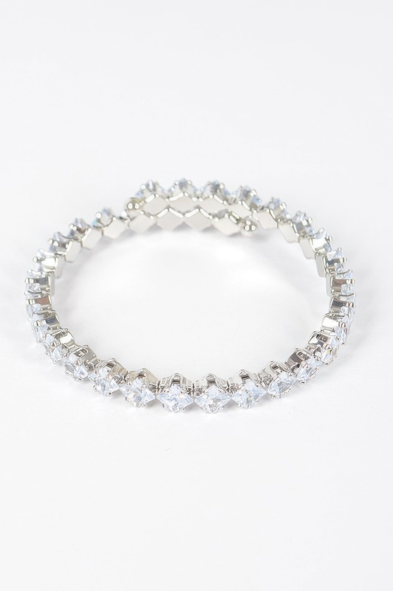 Cubic zirconia bracelet, clear stones in silver-tone square link row