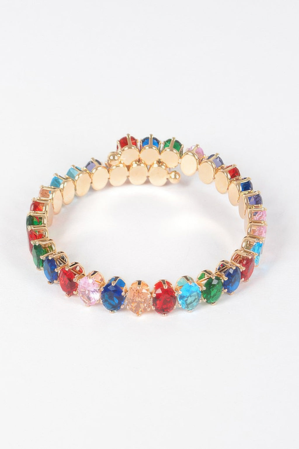 Multicolor cubic zirconia tennis bracelet with small round stones and gold-tone links