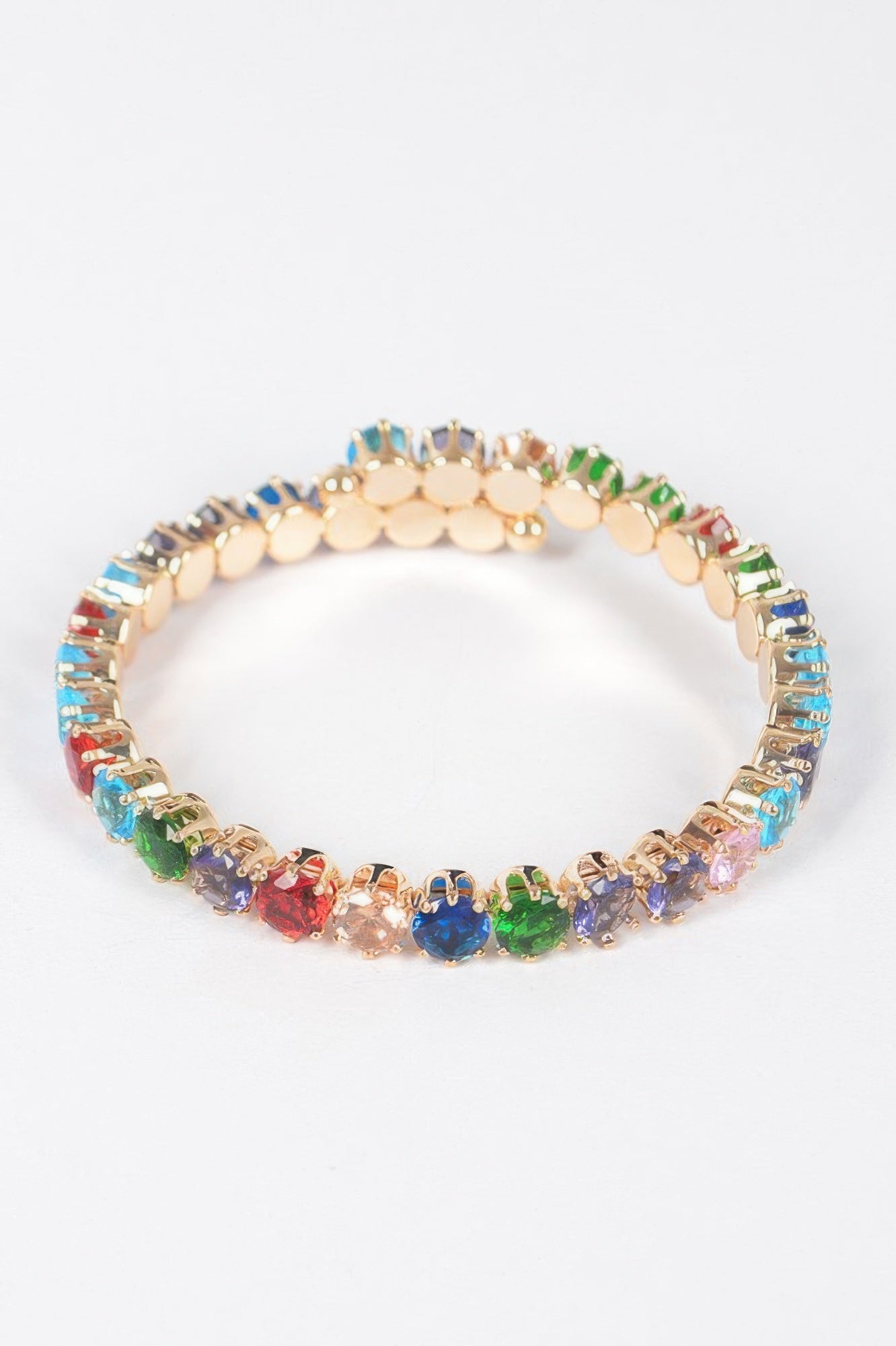Multicolored cubic zirconia bracelet with round stones in rainbow mix