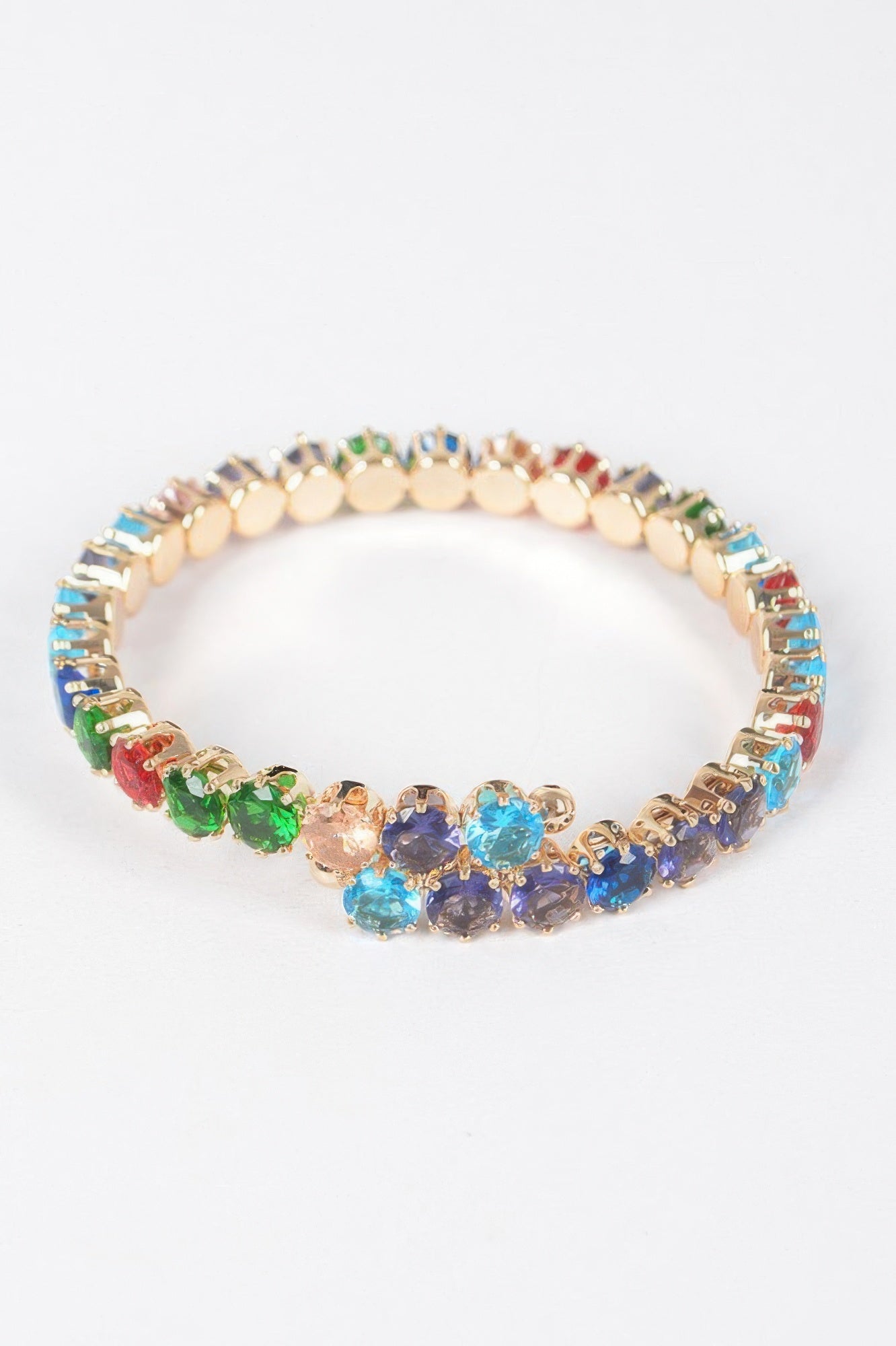 Rainbow cubic zirconia bracelet with blue, green, red and clear stones