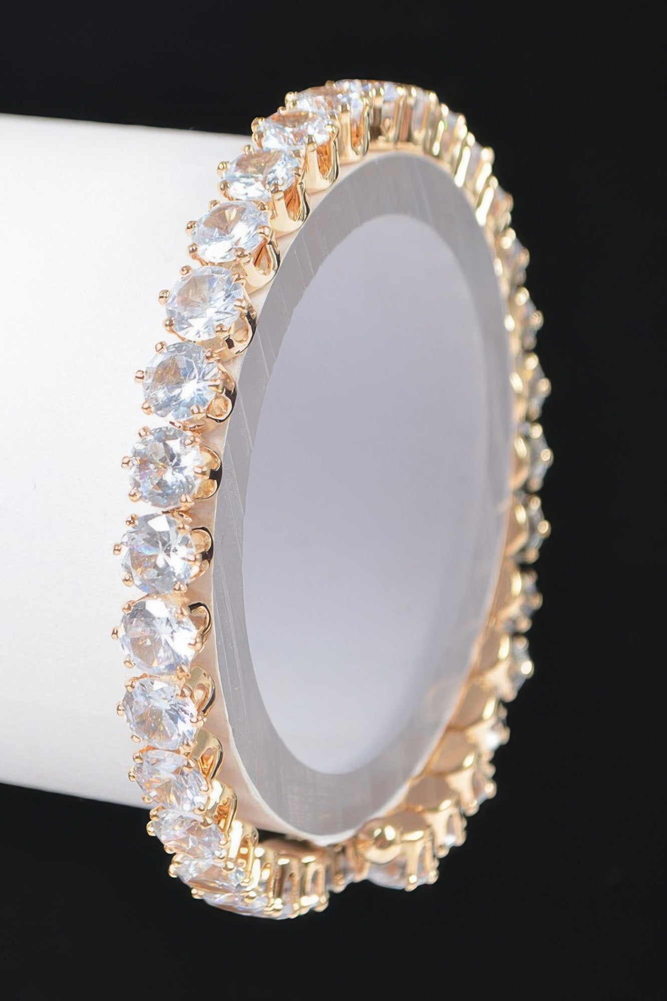 Clear cubic zirconia bracelet with gold-tone bezel and round stones