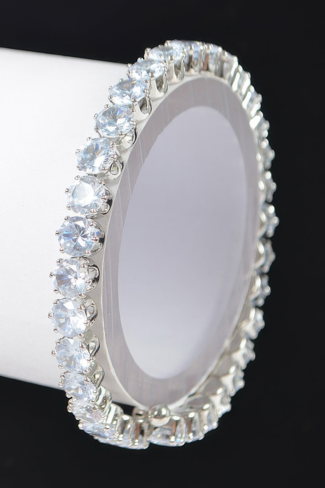 Clear cubic zirconia bracelet with silver-tone bezel and round stones