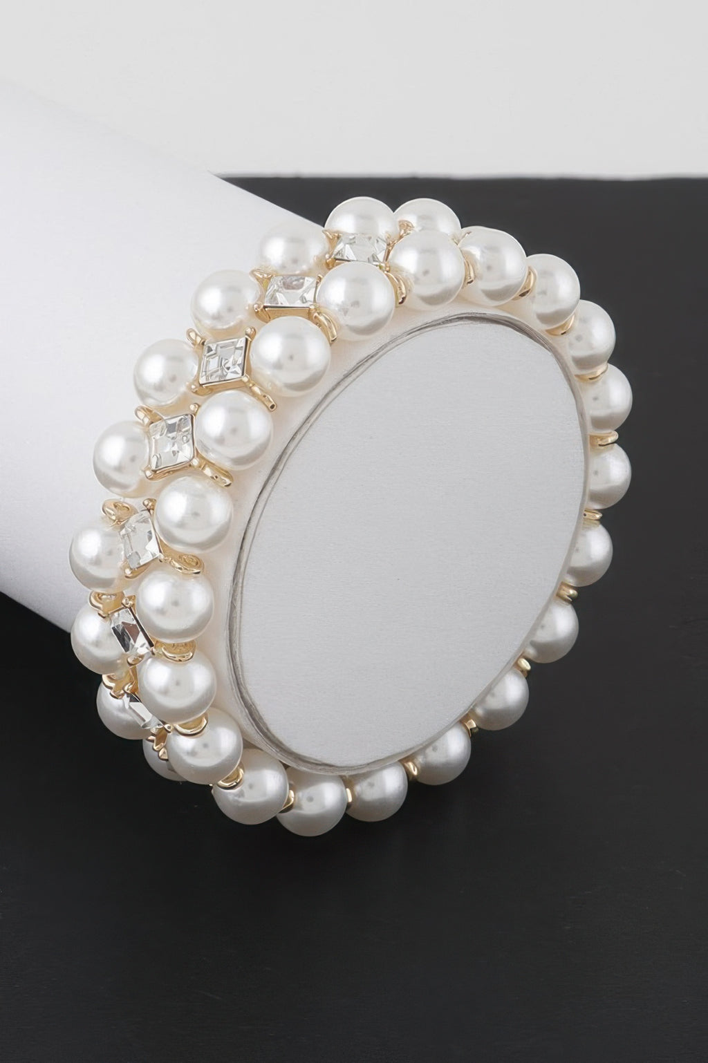 Diamond jewel beaded bracelet with cream pearl beads and gold-tone diamond accents