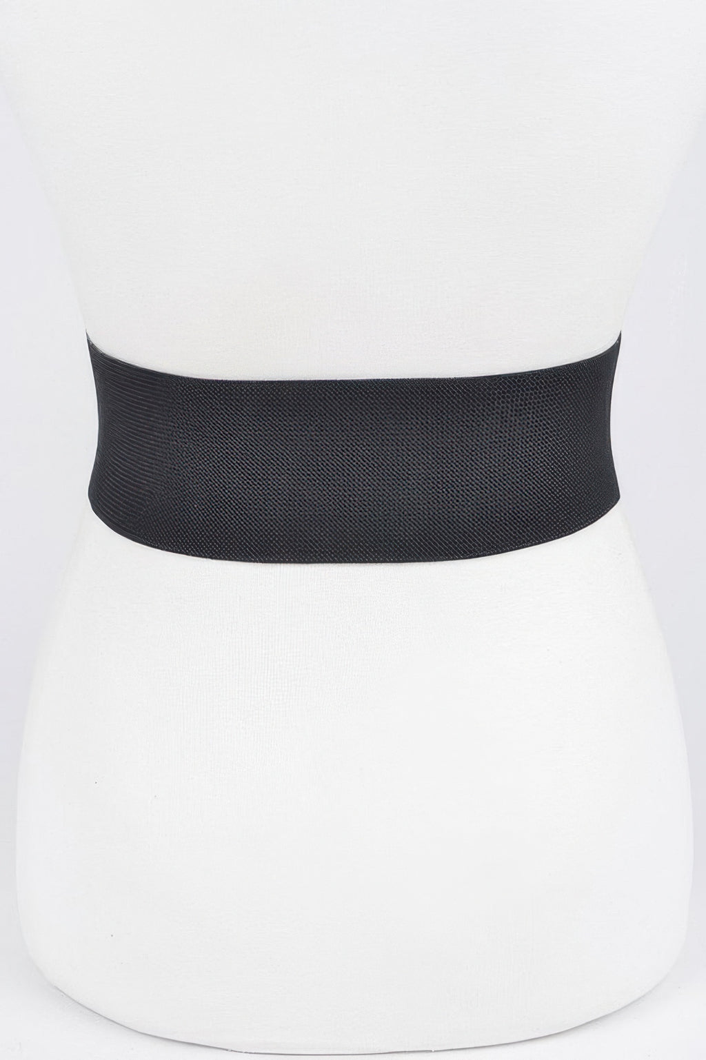 Black stretch belt band with woven texture, no buckle visible