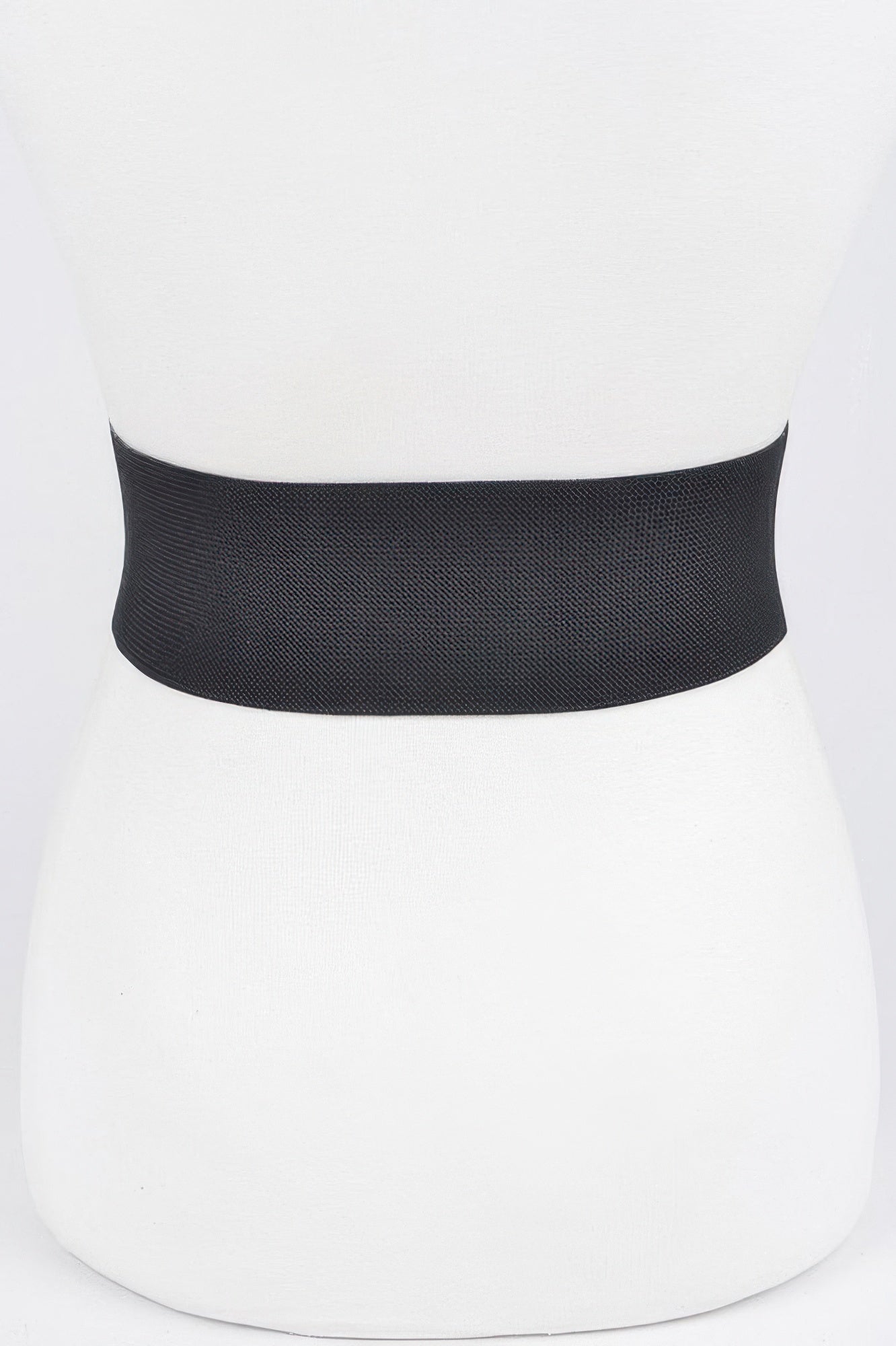 Black stretch belt band with woven texture, no buckle visible