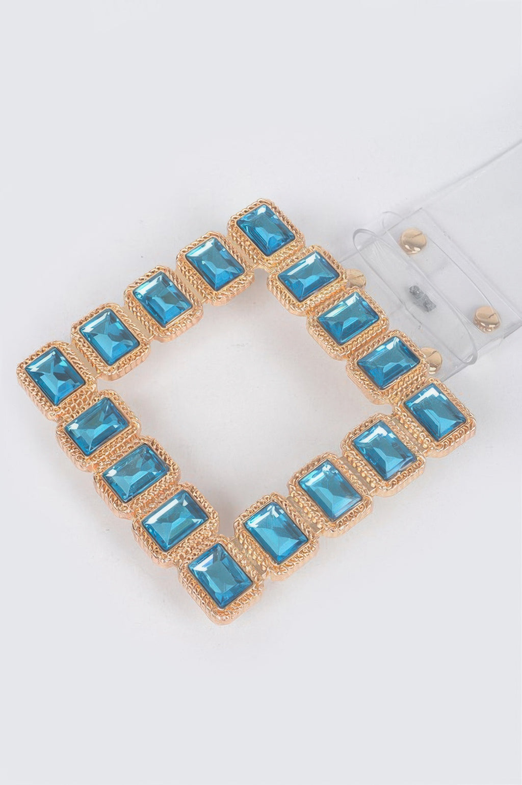 Stone buckle faux leather belt with light-blue square stones, circular stone buckle