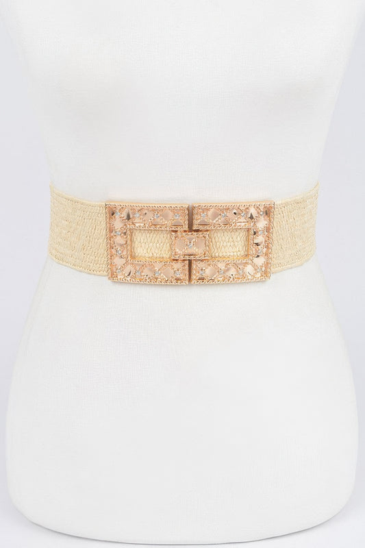 Rhinestone Buckle Stretch Straw Belt - Tigbul's Variety Fashion Shop