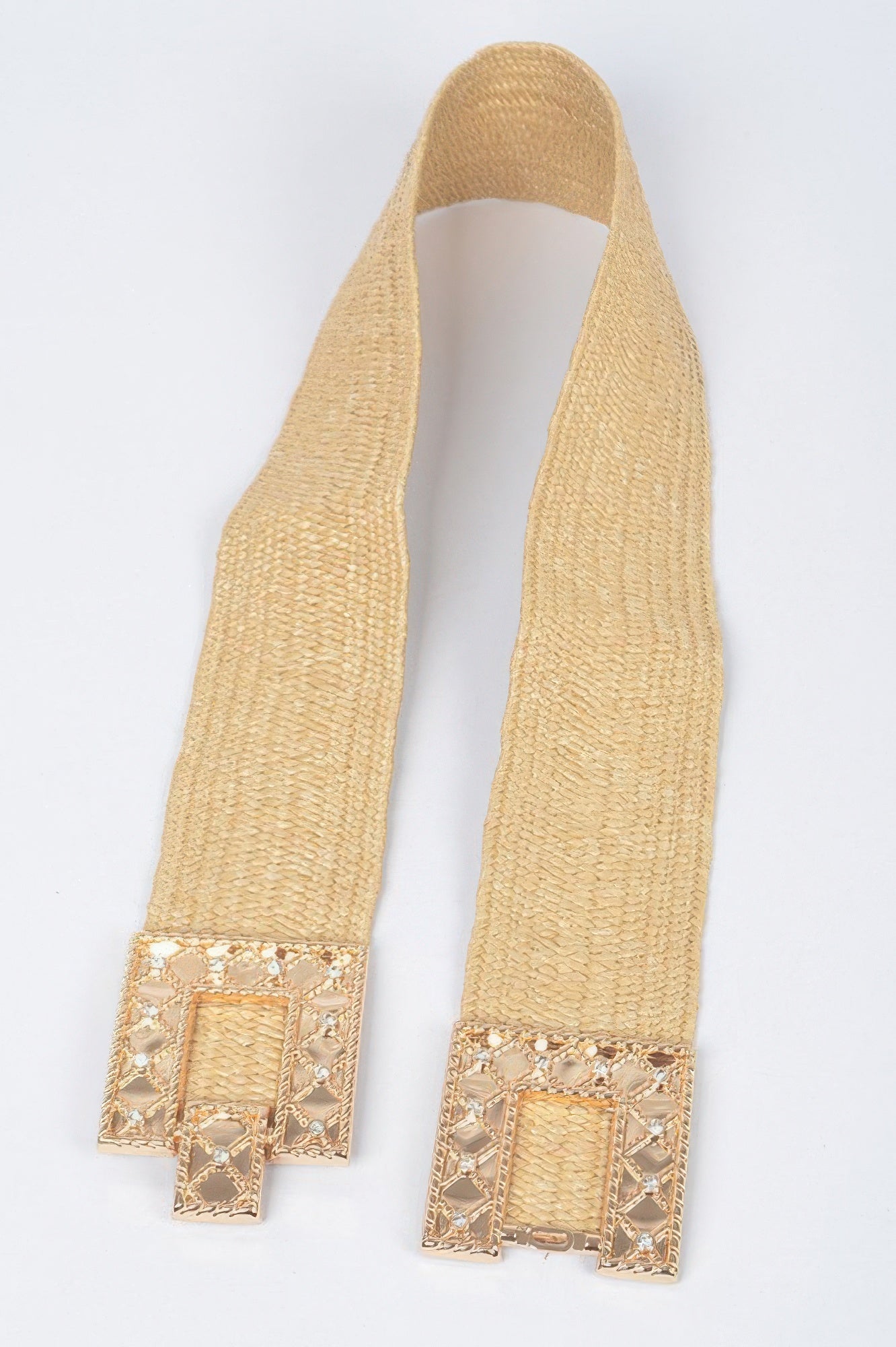 Rhinestone Buckle Stretch Straw Belt - Tigbul's Variety Fashion Shop