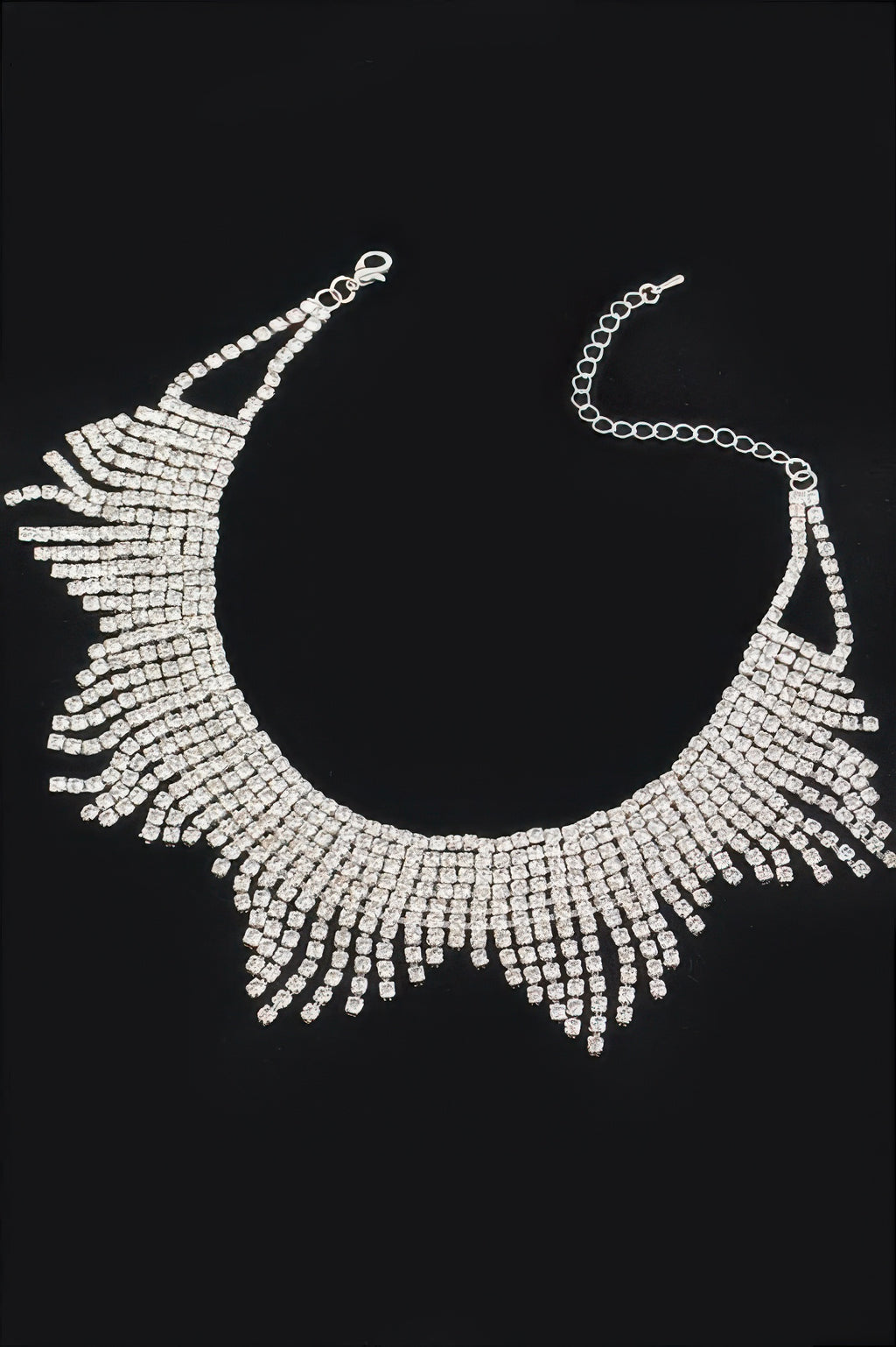 Silver rhinestone fringe choker with clasp and U-shaped chain drop tassels