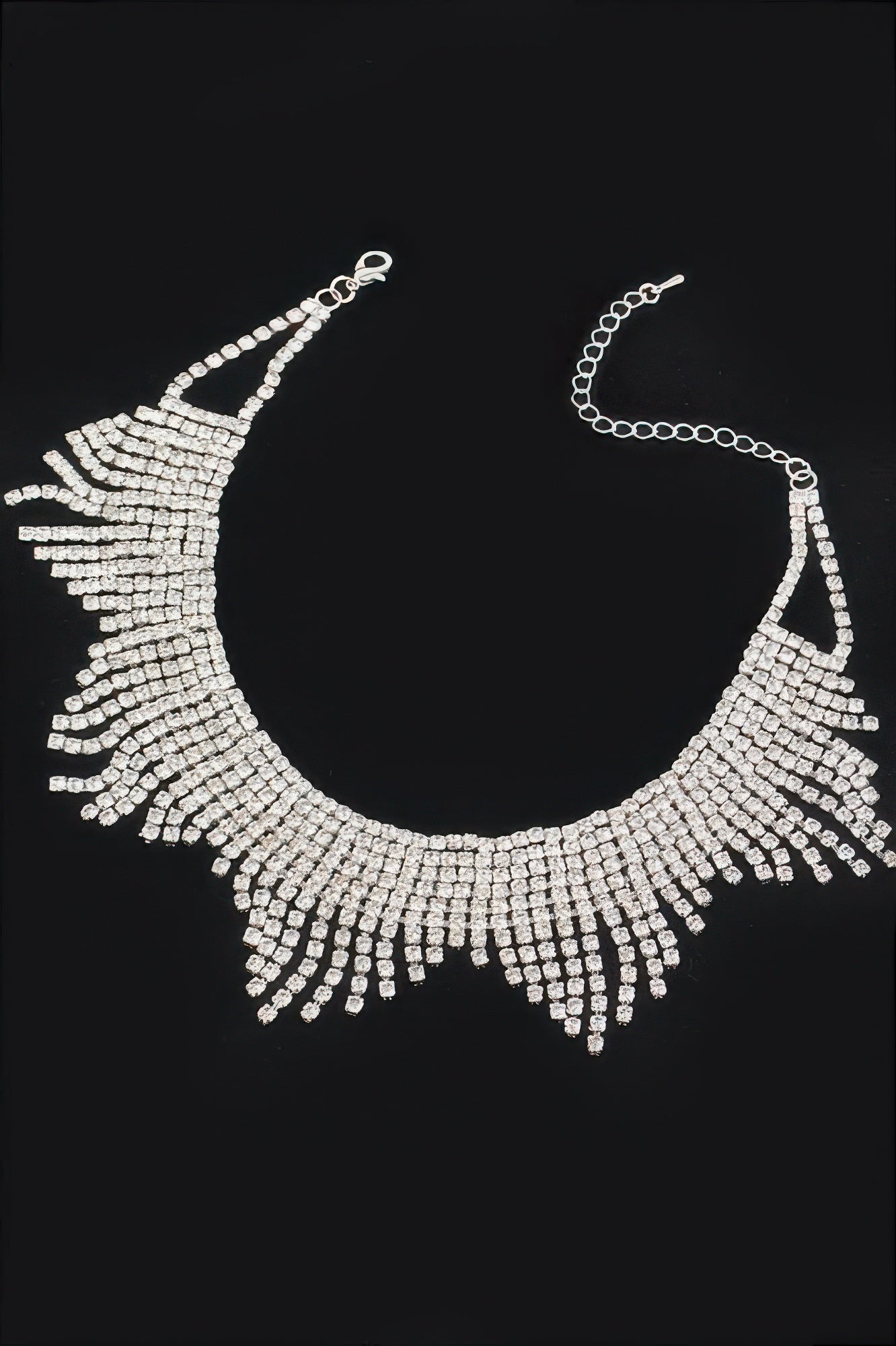 Silver rhinestone fringe choker with clasp and U-shaped chain drop tassels