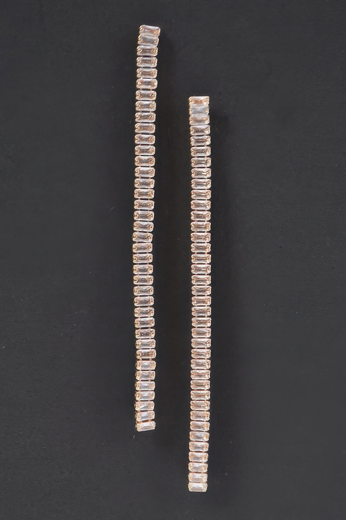Rhinestone drop earrings with long gold-tone baguette crystal rows