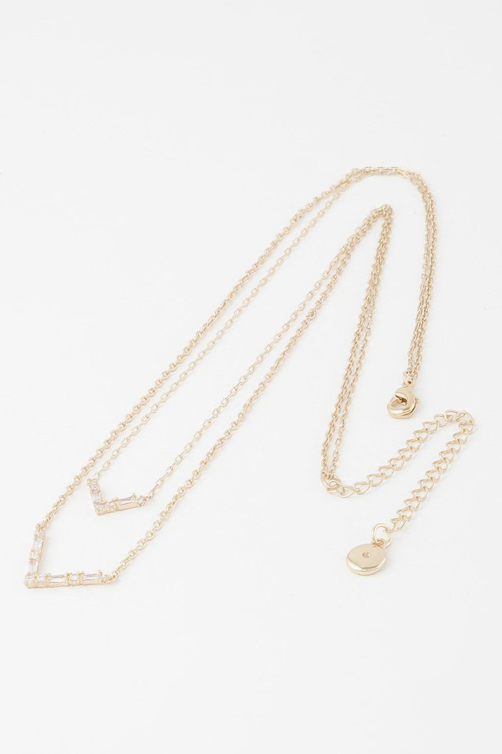 Double Crystal V necklace set: gold-tone layered V chains and V crystal centerpiece