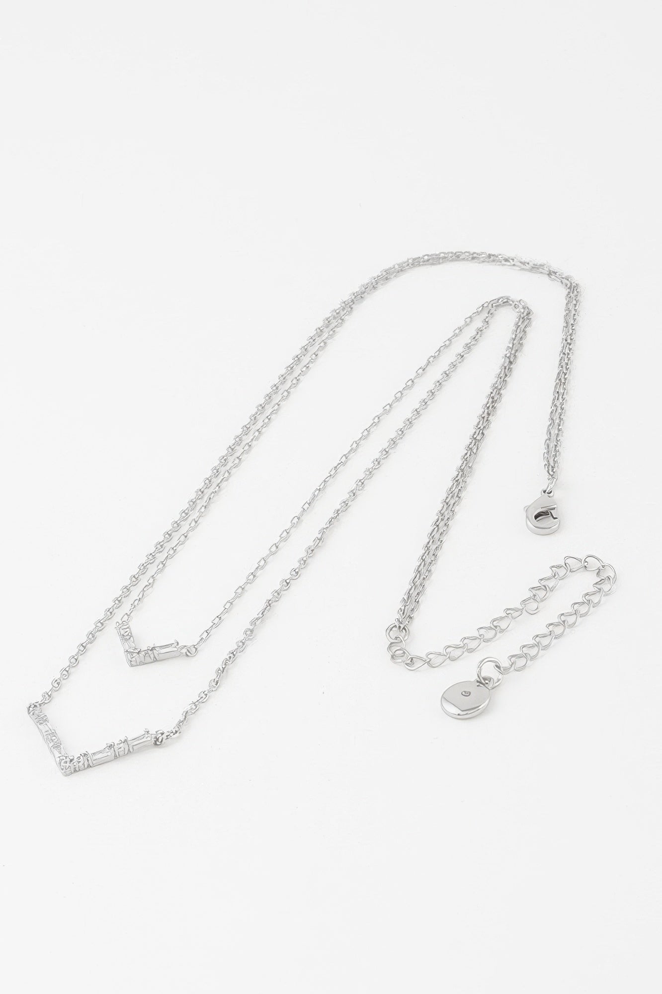 Double Crystal V necklace with clear stones, silver-tone layered V pendant chains