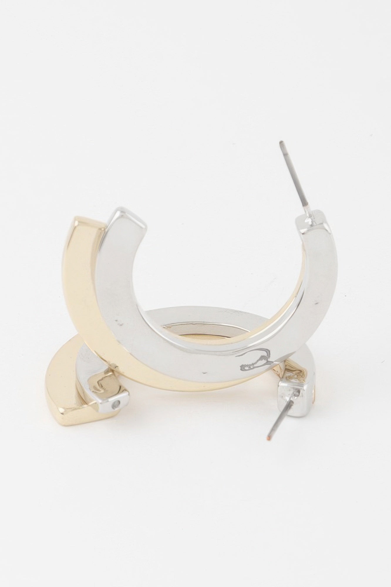 Multicolor Double Flayed Hoop Earrings, layered hoops with gold-and-silver finish