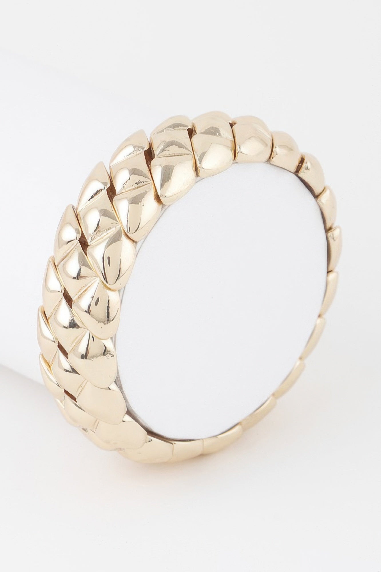 Geometric cuff bracelet, gold-tone linked chain with raised rectangular pattern