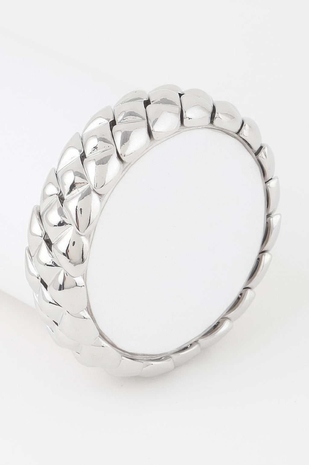 Silver-tone geometric cuff bracelet with raised rectangular link pattern