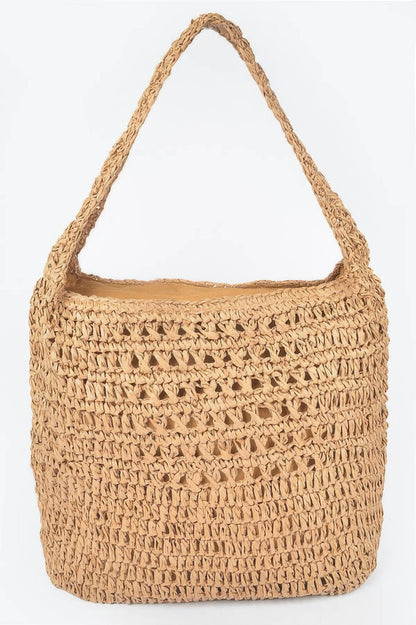 Faux Straw Oversized Shoulder Bag - Tigbul's Variety Fashion Shop