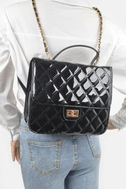 Quilted Enamel Backpack - Tigbul's Variety Fashion Shop