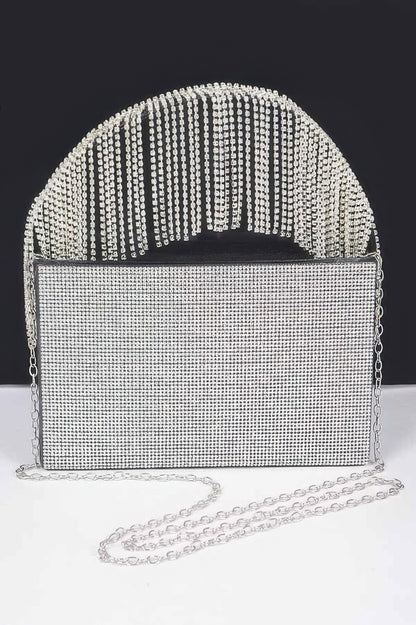 Rhinestone Box Clutch W/rhinestone Fringe Handle - Tigbul's Variety Fashion Shop