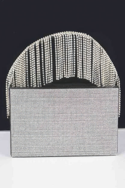 Rhinestone Box Clutch W/rhinestone Fringe Handle - Tigbul's Variety Fashion Shop