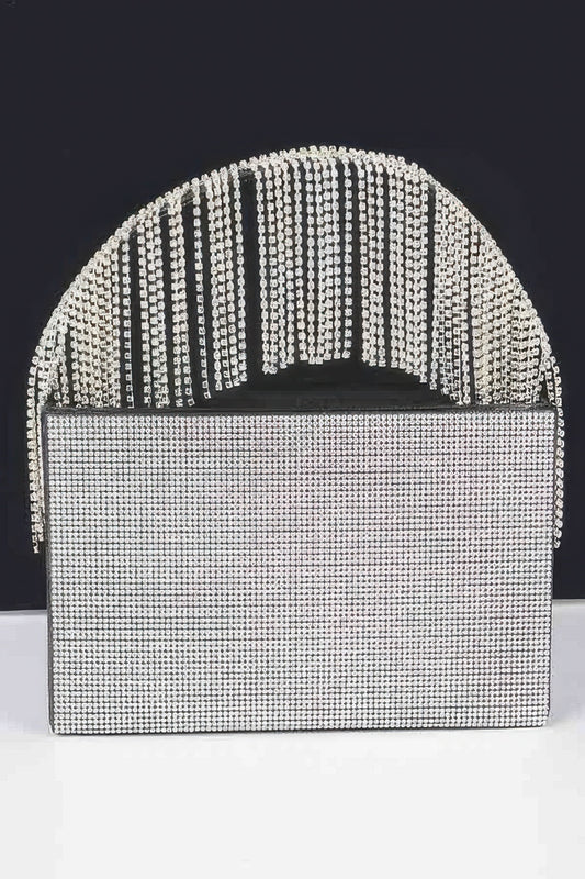 Rhinestone Box Clutch W/rhinestone Fringe Handle - Tigbul's Variety Fashion Shop