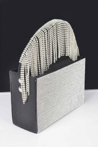 Rhinestone Box Clutch W/rhinestone Fringe Handle - Tigbul's Variety Fashion Shop