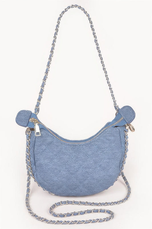 Vegan Denim Leather Chain Crossbody Bag - Tigbul's Variety Fashion Shop