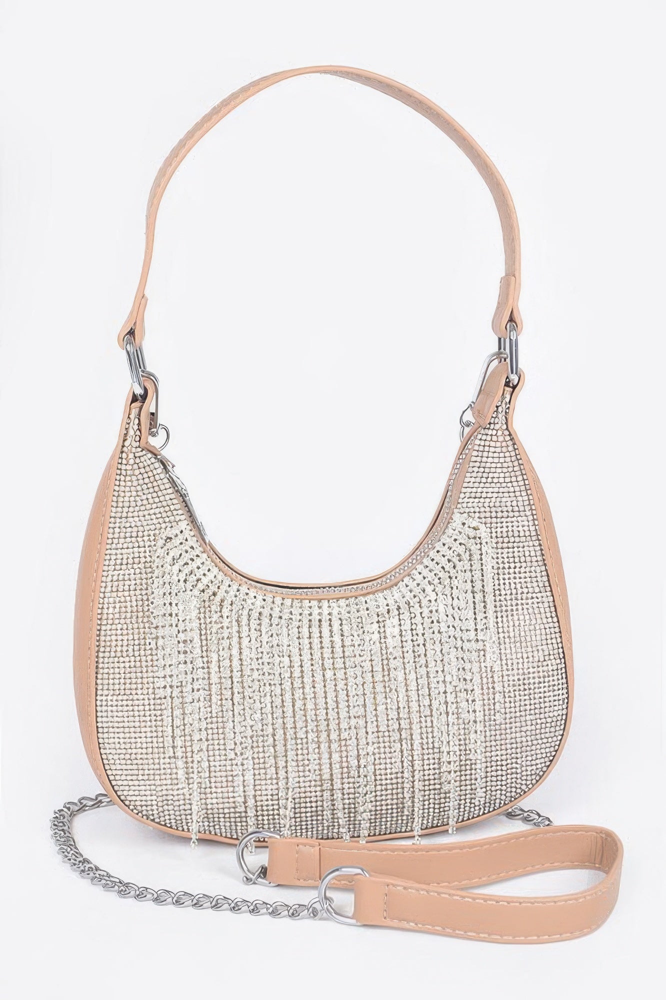 Hot Fix Stones Rhinestones Fringe Hobo Bag - Tigbul's Variety Fashion Shop