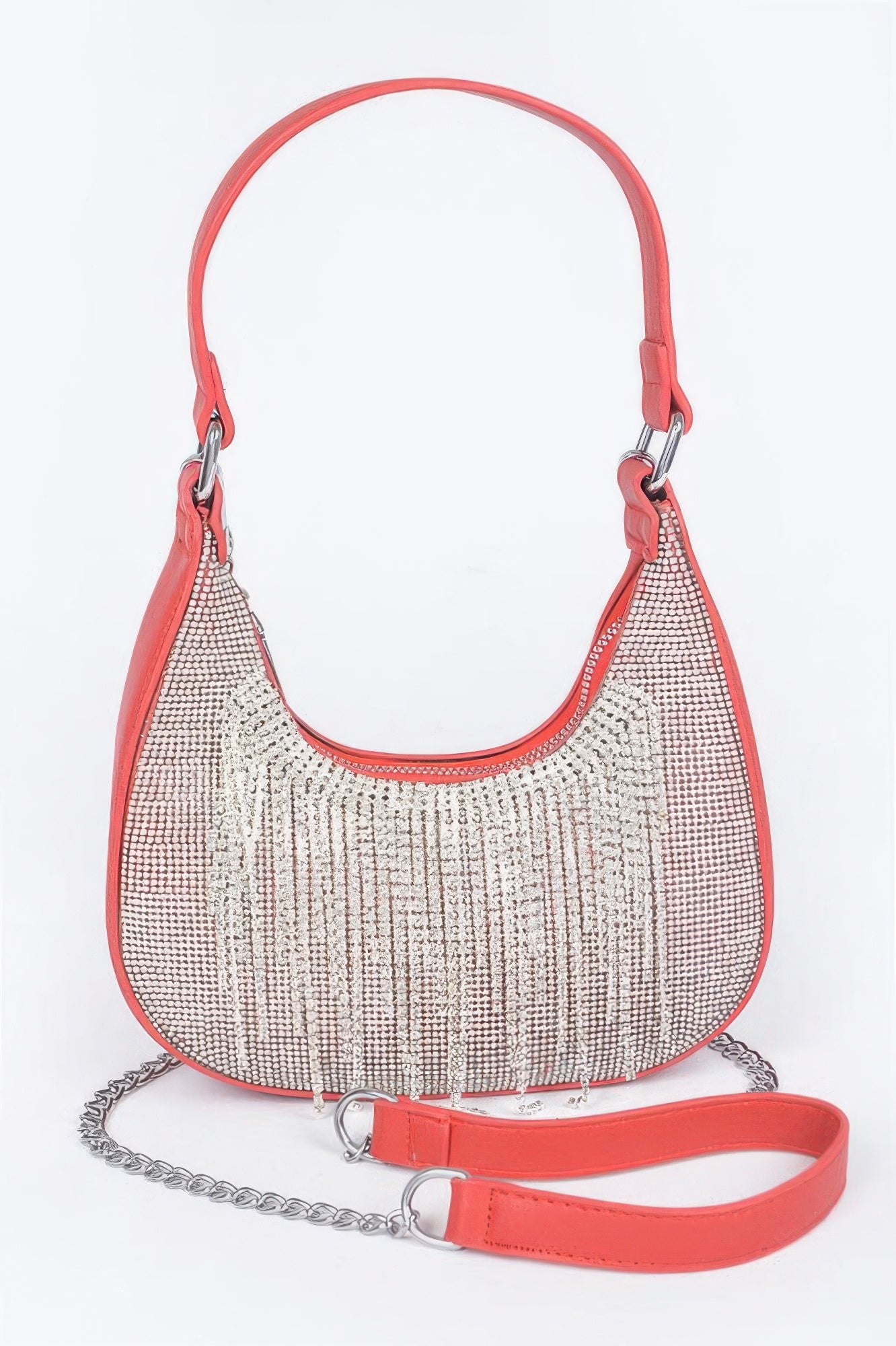 Hot Fix Stones Rhinestones Fringe Hobo Bag - Tigbul's Variety Fashion Shop