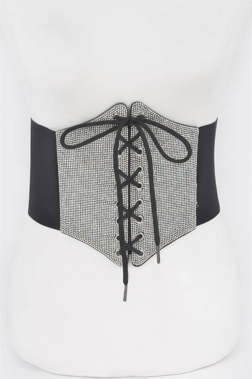 Schwarzer Rhinestone-Corsagenelastikgürtel mit Schnürung und Strassoberfläche