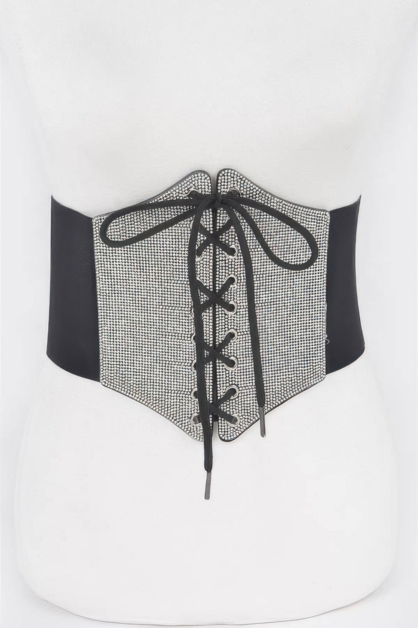 Schwarzer Rhinestone-Corsagenelastikgürtel mit Schnürung und Strassoberfläche