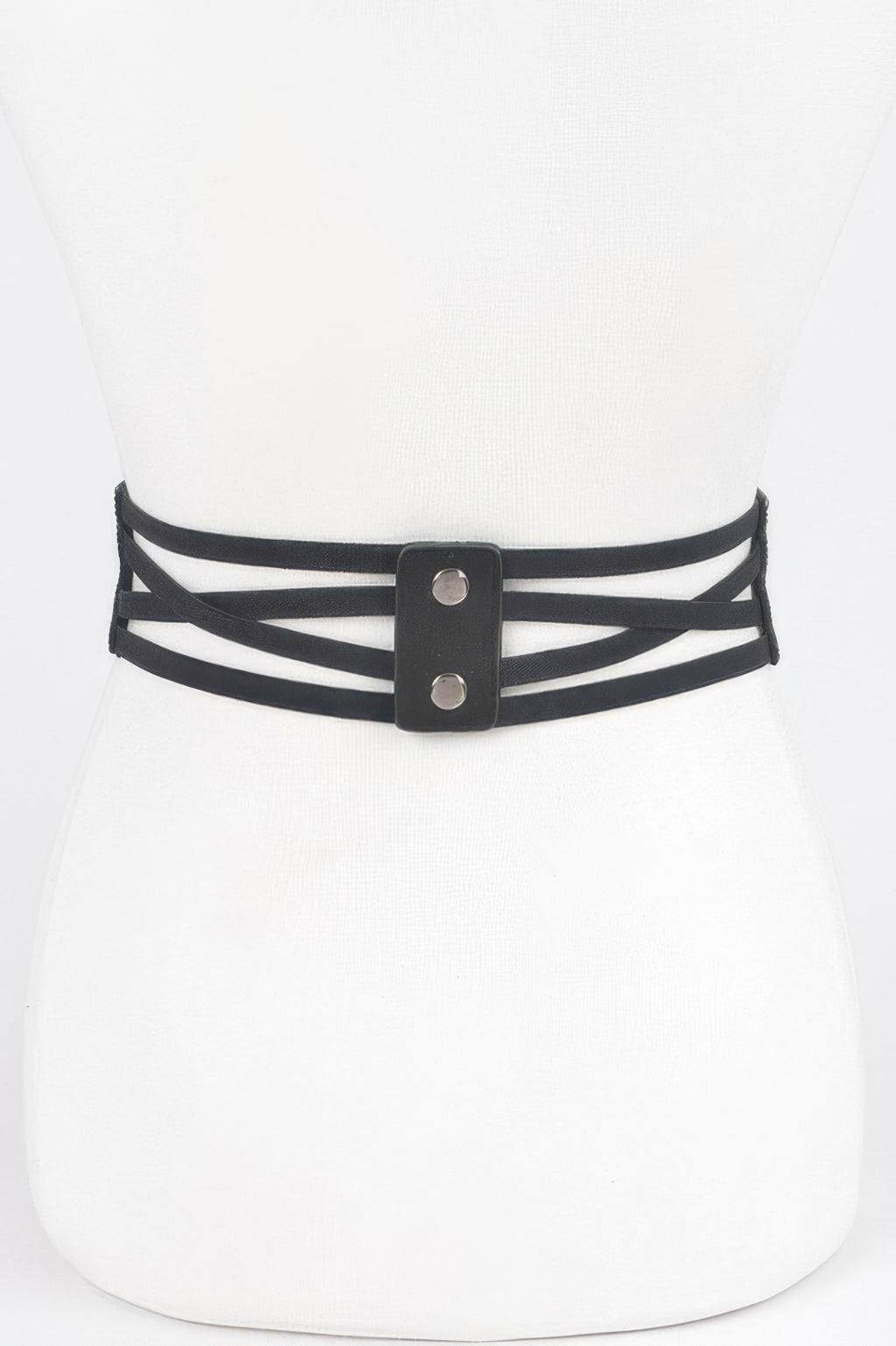 Hematite rhinestone elastic corset belt with black striped crisscross front straps